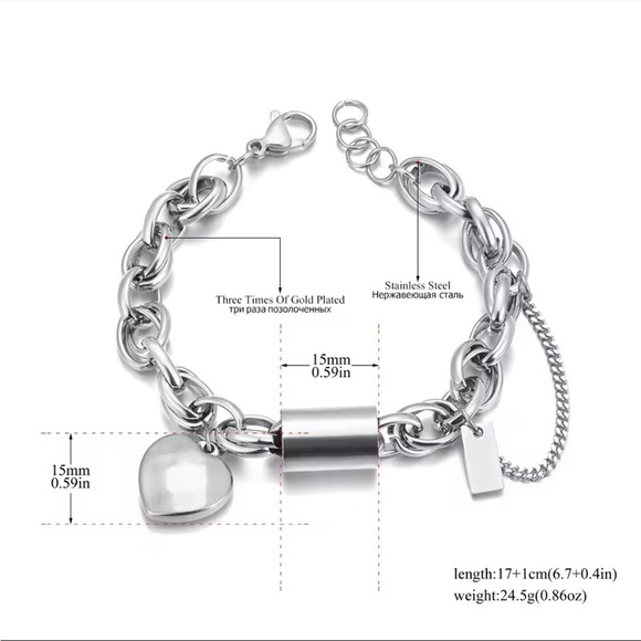 New Chunky Gold or Silver Heart Lock Charm Bracelet Chain Bracelet - Picture 10 of 16
